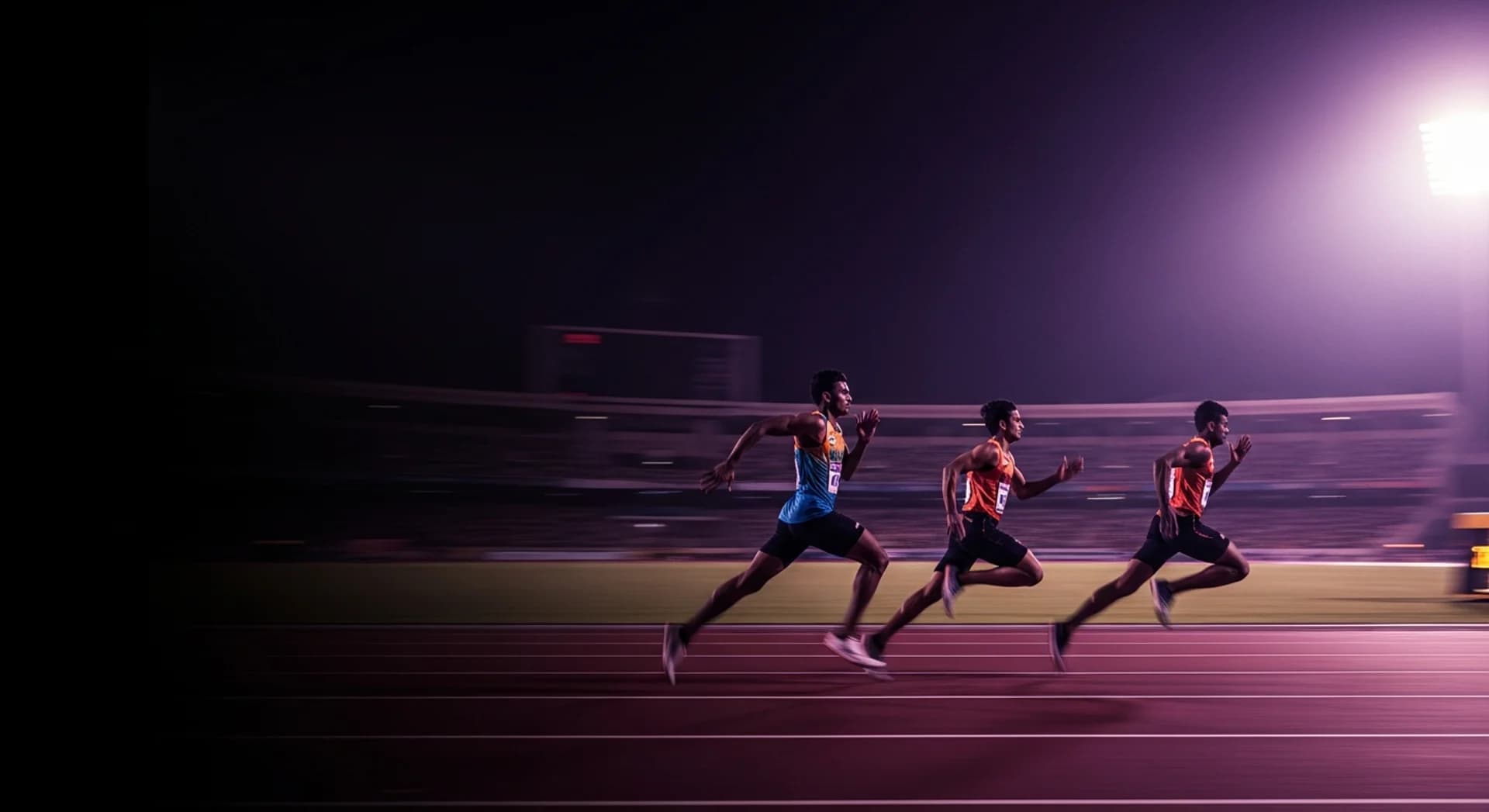 Indian track athletes competing under floodlights at a sports event